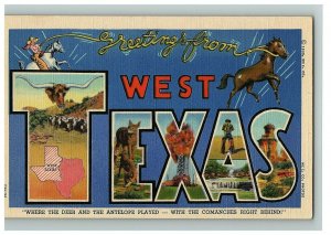1939 West Texas Large Letter Greetings Postcard Linen Tx Curt Teich Multi View