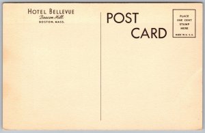 Vtg Boston Massachusetts MA Hotel Bellevue Beacon Hill 1940s Linen View Postcard