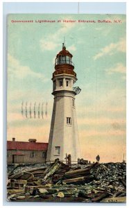1910 Government Lighthouse Harbor Entrance Exterior Buffalo New York NY Postcard