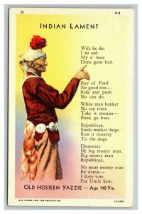 Vintage 1940's Postcard Indian Lament Poem Old Hosteen Yazzie Navajo Indians
