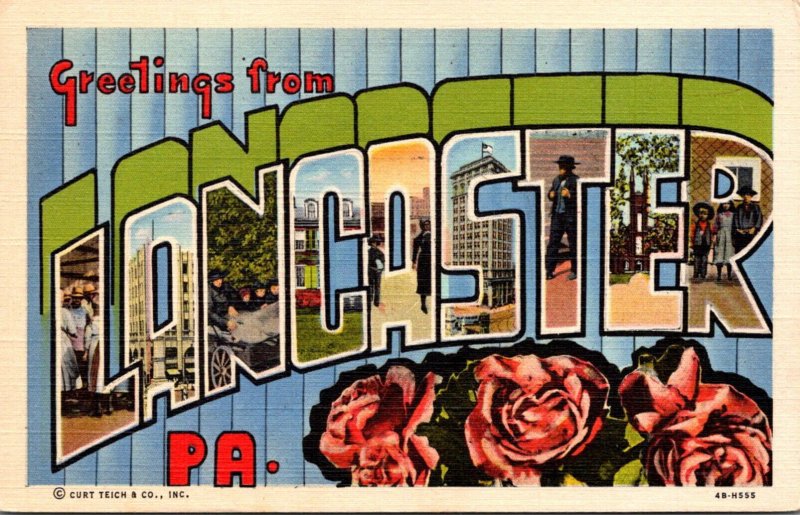 Pennsylvania Greetings From Lancaster Large Letter Linen Curteich