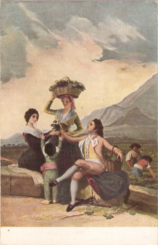 GOYA.  La vendimia. Vine garvesting  Fine painting, vintage spanish postcard