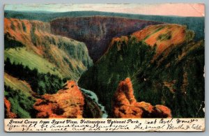 Postcard Wyoming c1907 Grand Canon From Grand View Yellowstone National Park