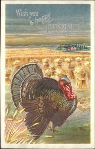Thanksgiving Turkey Wanders Through Harvest Embossed c1900-20s Vintage Postcard