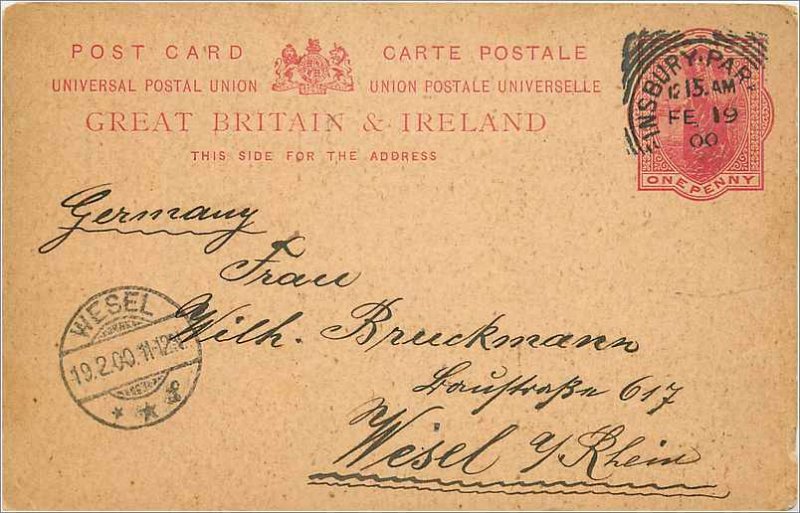 Entier Postal Stationery 1p Finsbury Park in 1900 for Wesel