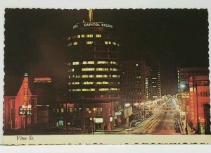 California Hollywood Vine St Round Capitol Record at Night Postcard F20