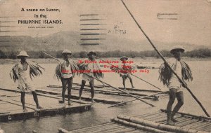 Philippines, Luzon, Men on Rafts Waring Native Costume, Shell Oil, 1932 PM