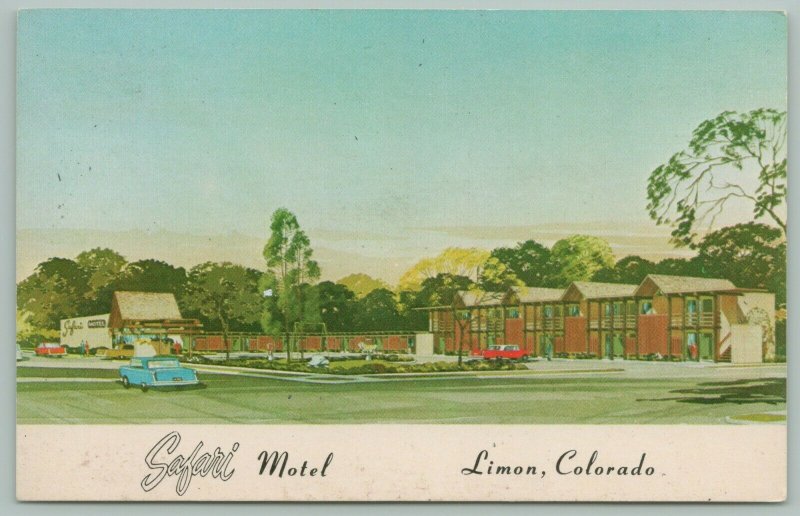 Limon Colorado~Safari Motel~Artist Conception~Cars~Postcard~1950s 