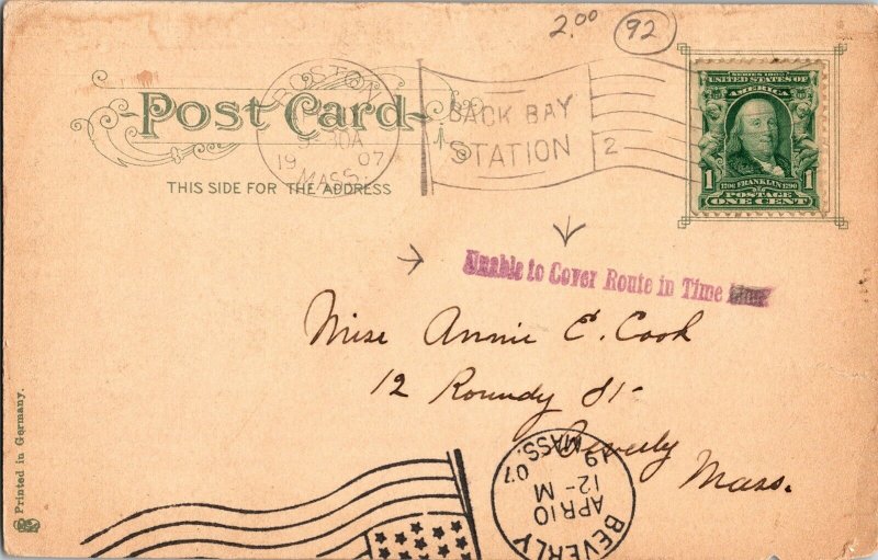 Harvard Union Cambridge Mass WOF Antique Postcard 1c Stamp Undivided Back PM 