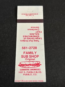 Vintage Matchbook Cover Family Sub Shop Pueblo, Colorado MB184