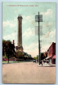 1909 Toledo Ohio OH Vintage Postcard Broadway Waterworks Tower Building Posted