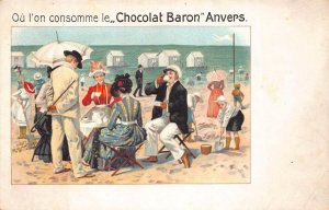 CHOCOLATE BARON ANVERS ANTWERP BELGIUM BEACH ADVERTISING POSTCARD (c. 1900)