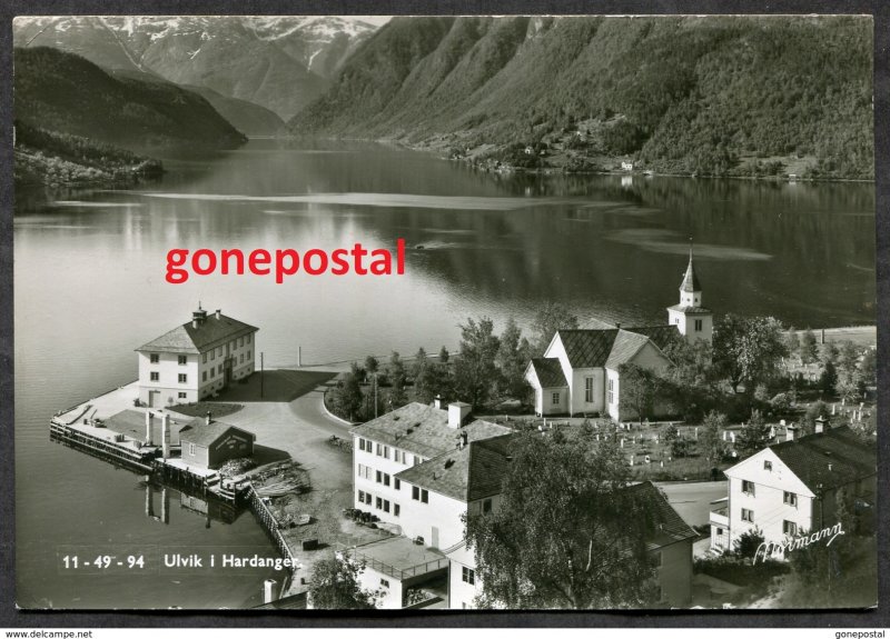 dc605 - Norway ULVIK i Hardanger Air View 1956 Real Photo Postcard sent to Canad