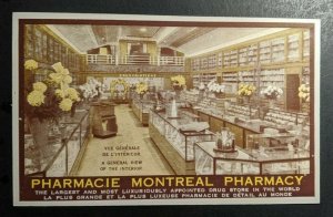 Unused Vintage Pharmacie Montreal Pharmacy Advertising Illustrated Postcard-