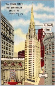 Chicago Temple Clark At Washington Chicago Illinois Skyscraper Church Postcard