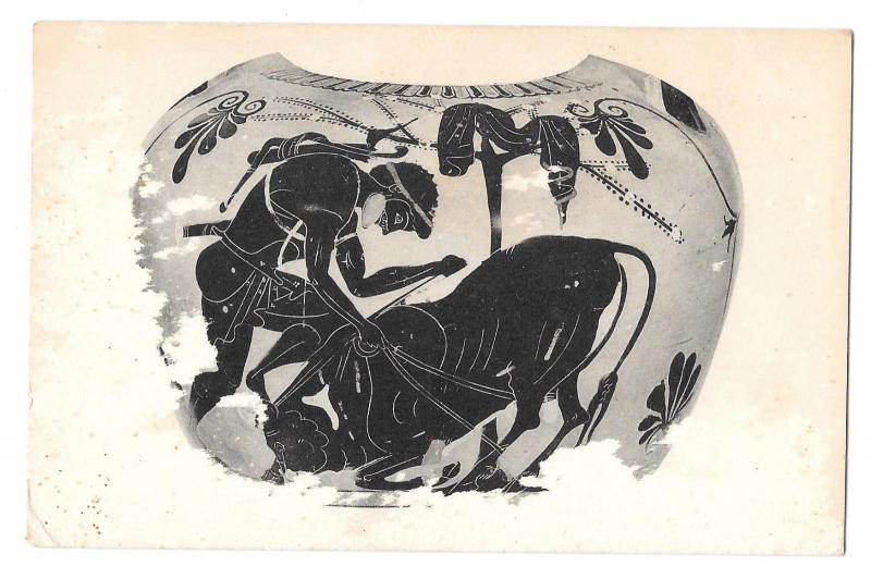 Hercules Overpowering Cretan Bull Greek Vase Metro Museum of Art Postcard