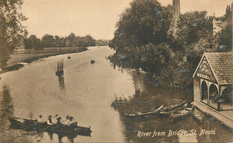 Post card England St Neots river aspect rowing boat