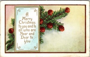 VINTAGE POSTCARD A MERRY CHRISTMAS TO YOU CONIFERS & NEEDLES CHICAGO 1915