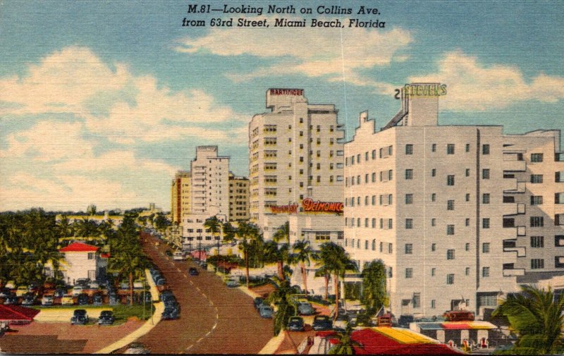 Florida Miami Beach Looking North On Collins Avenue From 63rd Street Curteich