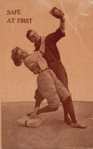 Vintage Postcard Lovers Couple Sweet Romance Ball Catch Rugby Save At First