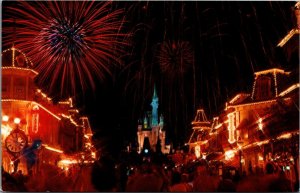 USA Walt Disney World Fantasy In The Sky Fireworks Chrome Postcard C034