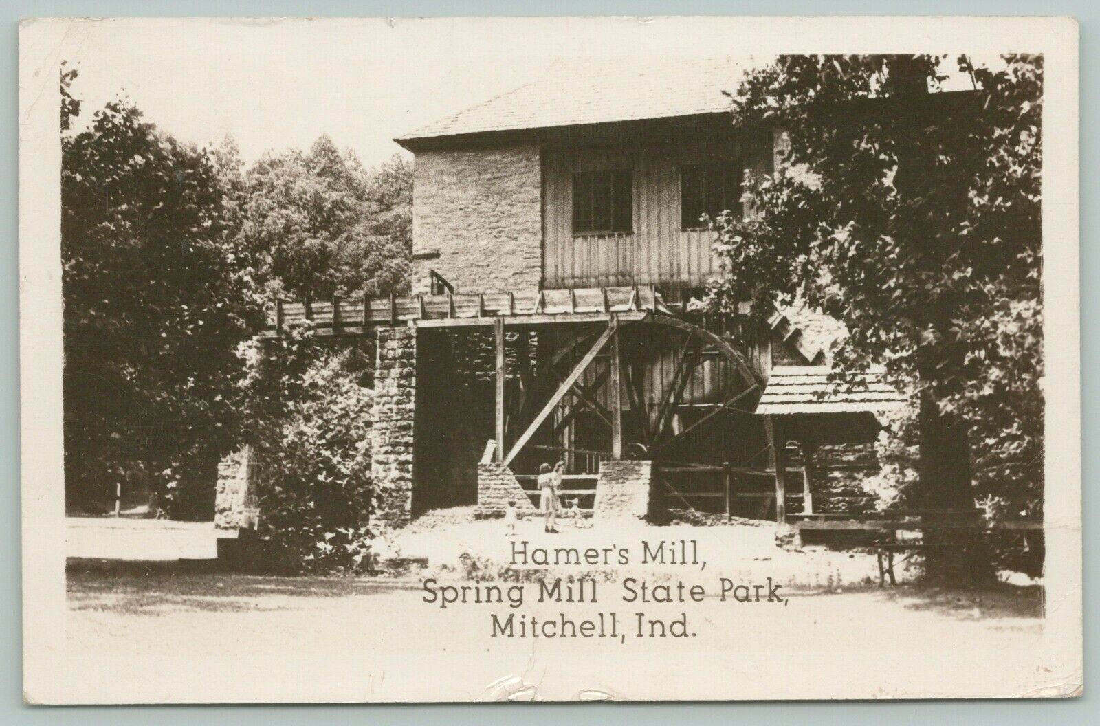 Mitchell IndianaHamers Spring Mill State ParkWater Wheel1940s RPPC Postcard United States