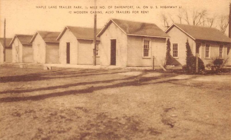 Davenport Iowa Maple Lane Trailer Park Sepia Tone Photo Vintage PC U3427