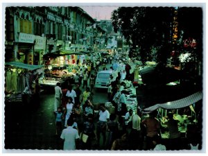 c1960's Busy Chinatown Night Market in Singapore Unposted Vintage Postcard