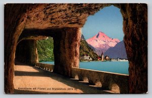 Axenstrasse with Fluelen and Bristenstock 3074 m Switzerland VTG Postcard 1178