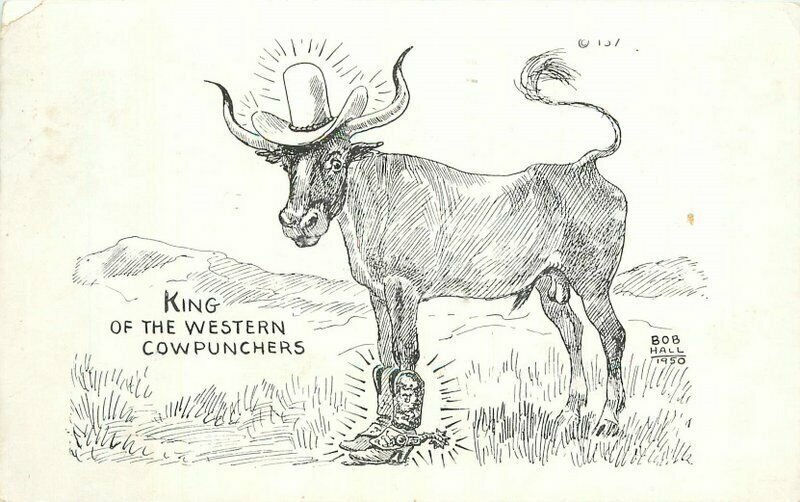 1953 Cowboy hat & books Outwest comic humor artist impression Postcard 22-3334