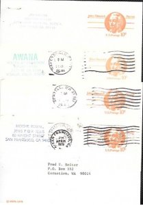 US Four Used Pre-stamped Postcards UX75 John Hancock, Patriot