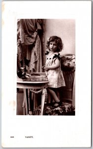 Pretty Girl Cute Dress Curly Hair On The Chair Real Photo RPPC Postcard