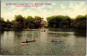 Boats on Lagoon, Grant Monument Lincoln Park Chicago IL Vintage Postcard X32