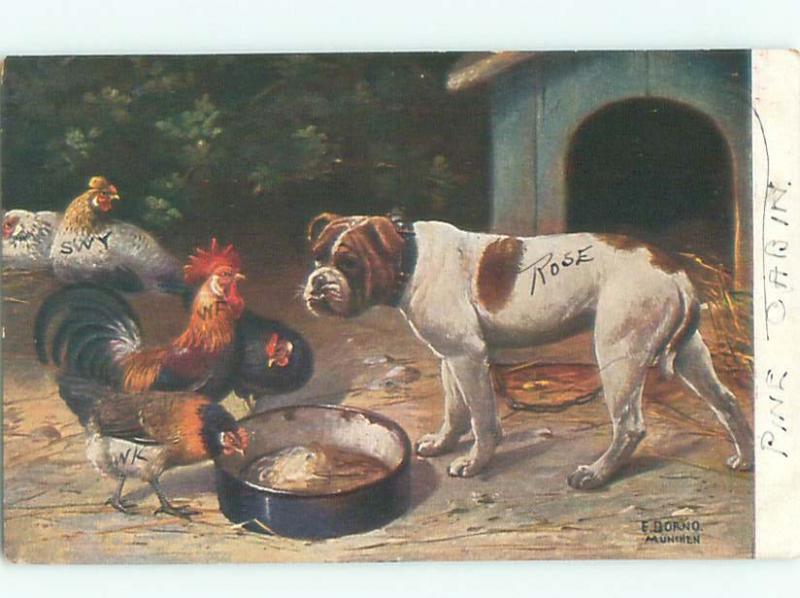 Pre-Linen DOG AND ROOSTER BY THE DOGHOUSE AC5314