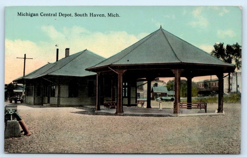 SOUTH HAVEN, MI~ MICHIGAN CENTRAL RAILROAD DEPOT 1910s Van Buren County Postcard