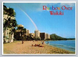 Rainbow over Waikiki Beach Hawaii Vintage Unposted Postcard