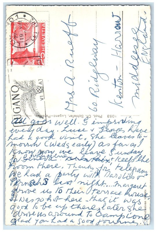 c1960's Lake Lugano Bridge Of Melide Switzerland Posted RPPC Photo Postcard