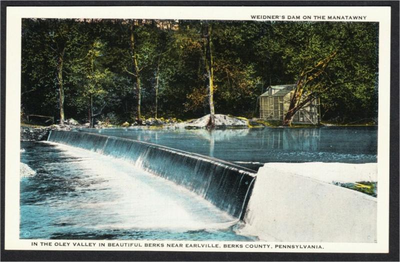 Earlville PA Weidner's Dam on Manatawny River 1920s-1930s Berks County Postcard