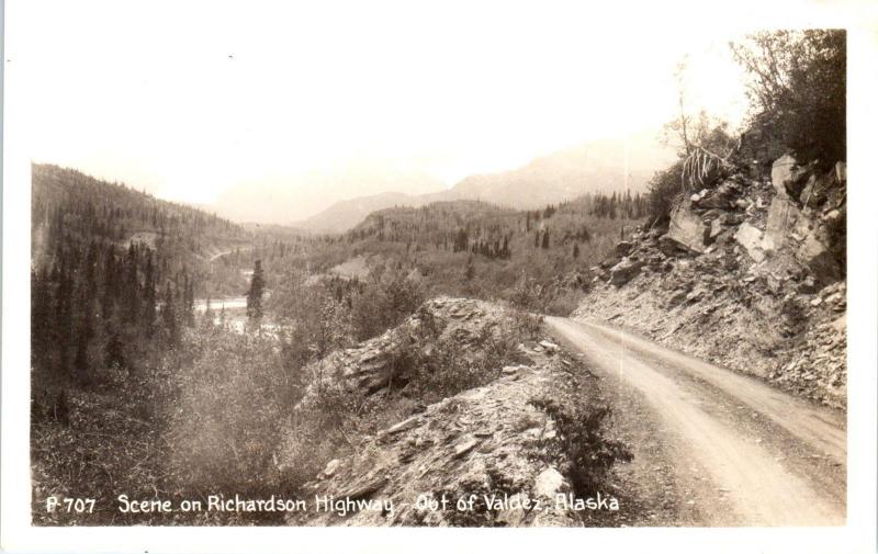 RPPC VALDEZ,  AK Alaska  Scene on RICHARDSON HIGHWAY  c1940s Postcard