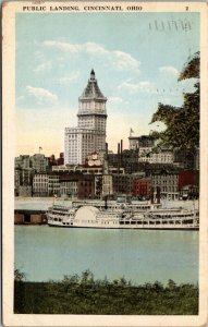 Postcard OH - Public Landing, Cincinnati - steamboat Island Queen