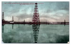 Early 1900s Cloud Reflections in Oil Reservoir, Bakersfield, CA Postcard