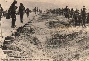 WWI World War Great War RPPC Postcard c.1914 U.S. Troops Repairing German Roads