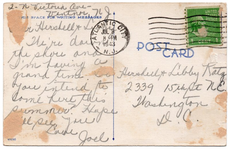 11117 Comic Beach Bathing Card - Atlantic City1943