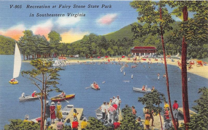 Martinsville-Fairy Stone State Park Virginia~Boating & Swimming @ Beach~1940s Pc