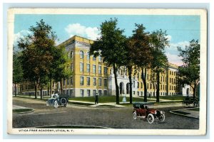 1921 Cars Moving at Utica Free Academy, Utica, New York NY Antique Postcard 