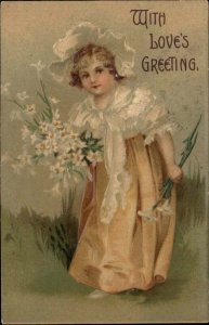 Children Girl in Garden Embossed c1900s-10s Postcard