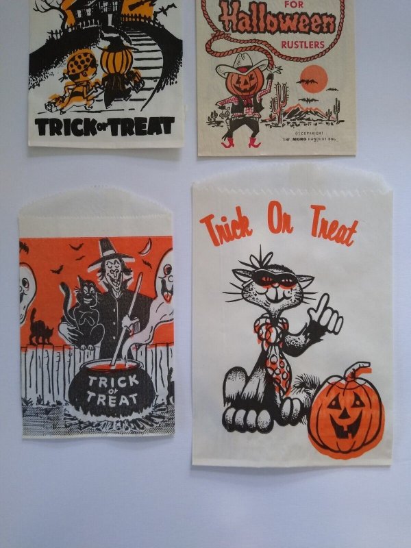 Halloween Candy Treat Bags Witch Black Cats Ghosts Pumpkinhead Cowboy Spooks