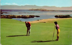 Victoria BC Golf Course Oak Bay Trial Island Man Woman Golfing Postcard G37