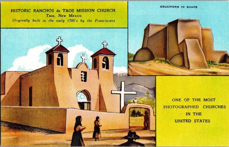 Historic Ranchos de Taos Mission Church, Taos NM Vintage Postcard J76