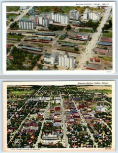 2 Postcards SALINA, Kansas KS ~ BUSINESS SECTION Aerial Views MILLING DISTRICT